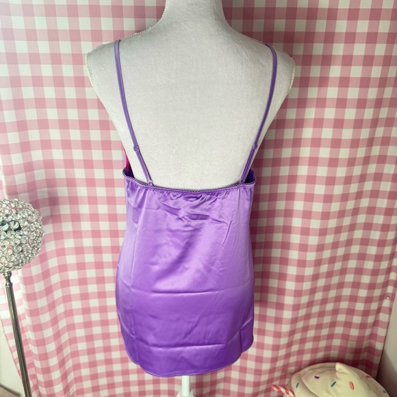 Victorias Secret Tease π NWT Purple Satin + Pink Lace Slip nightgown π - Picture 2 of 5